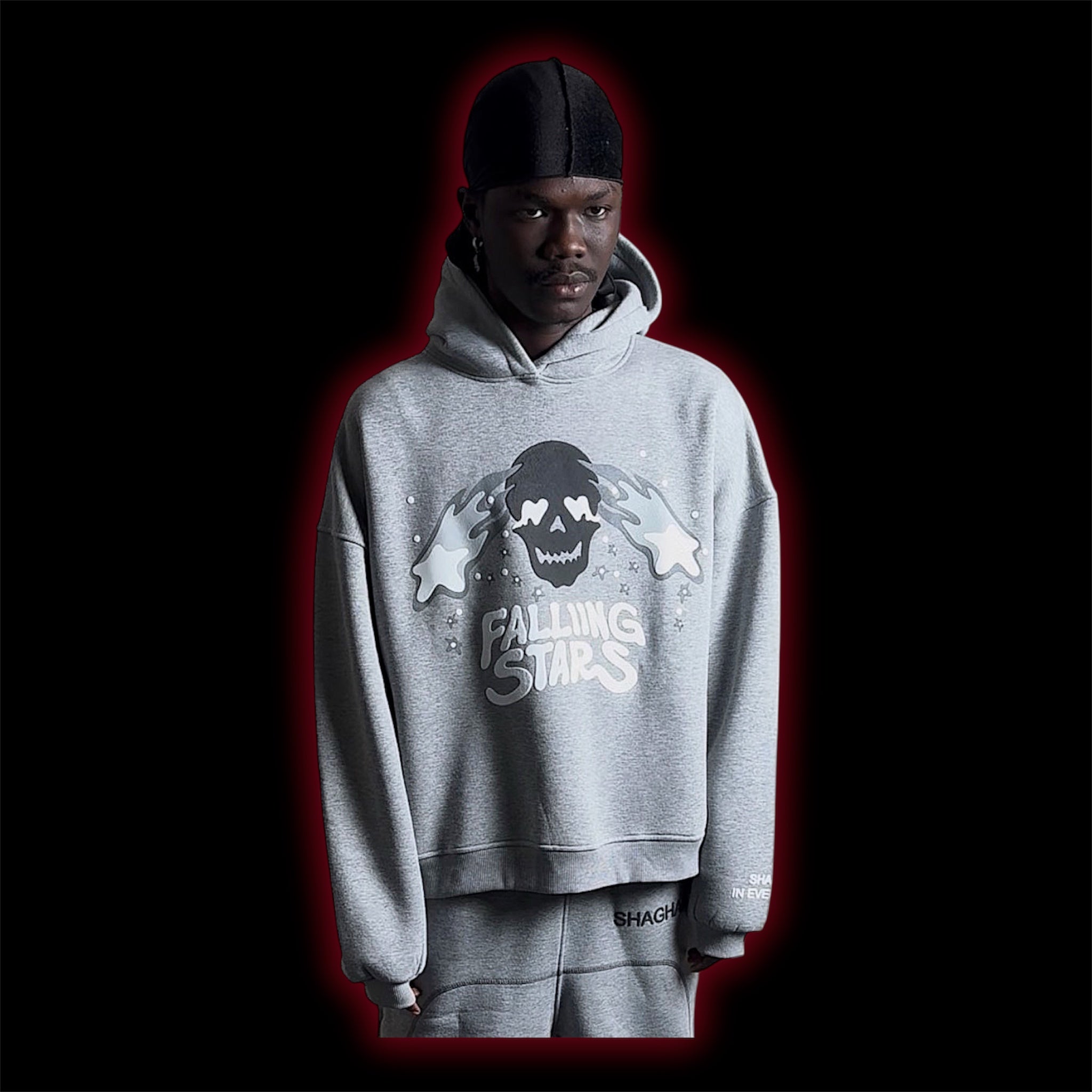 K- Falling Stars Grey Hoodie-Puff Print Edition