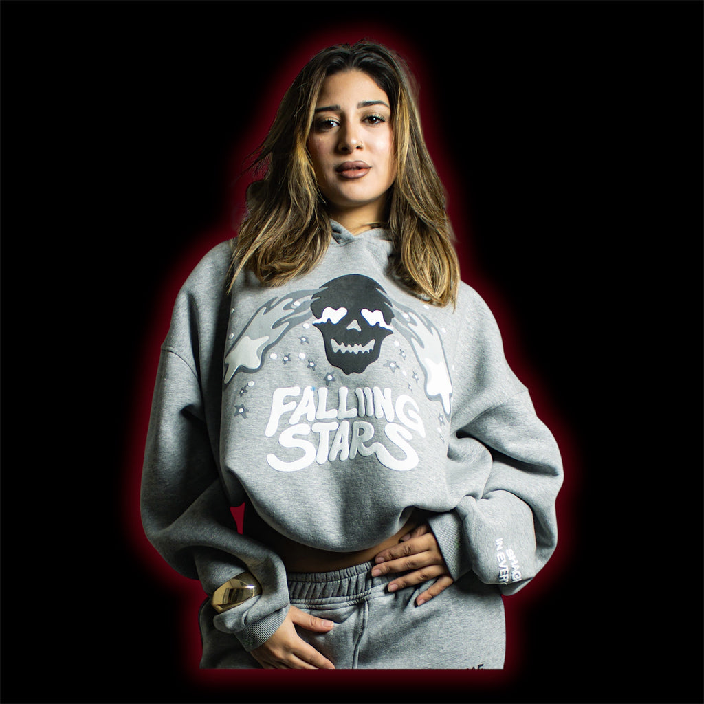 K- Falling Stars Grey Hoodie-Puff Print Edition