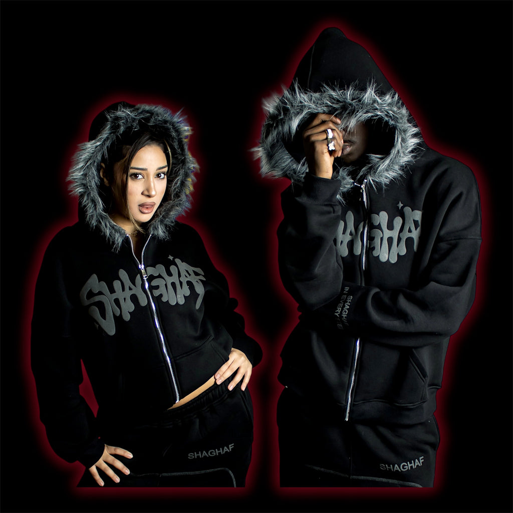 L- Shaghaf Black Hoodie-Puff Print Edition.