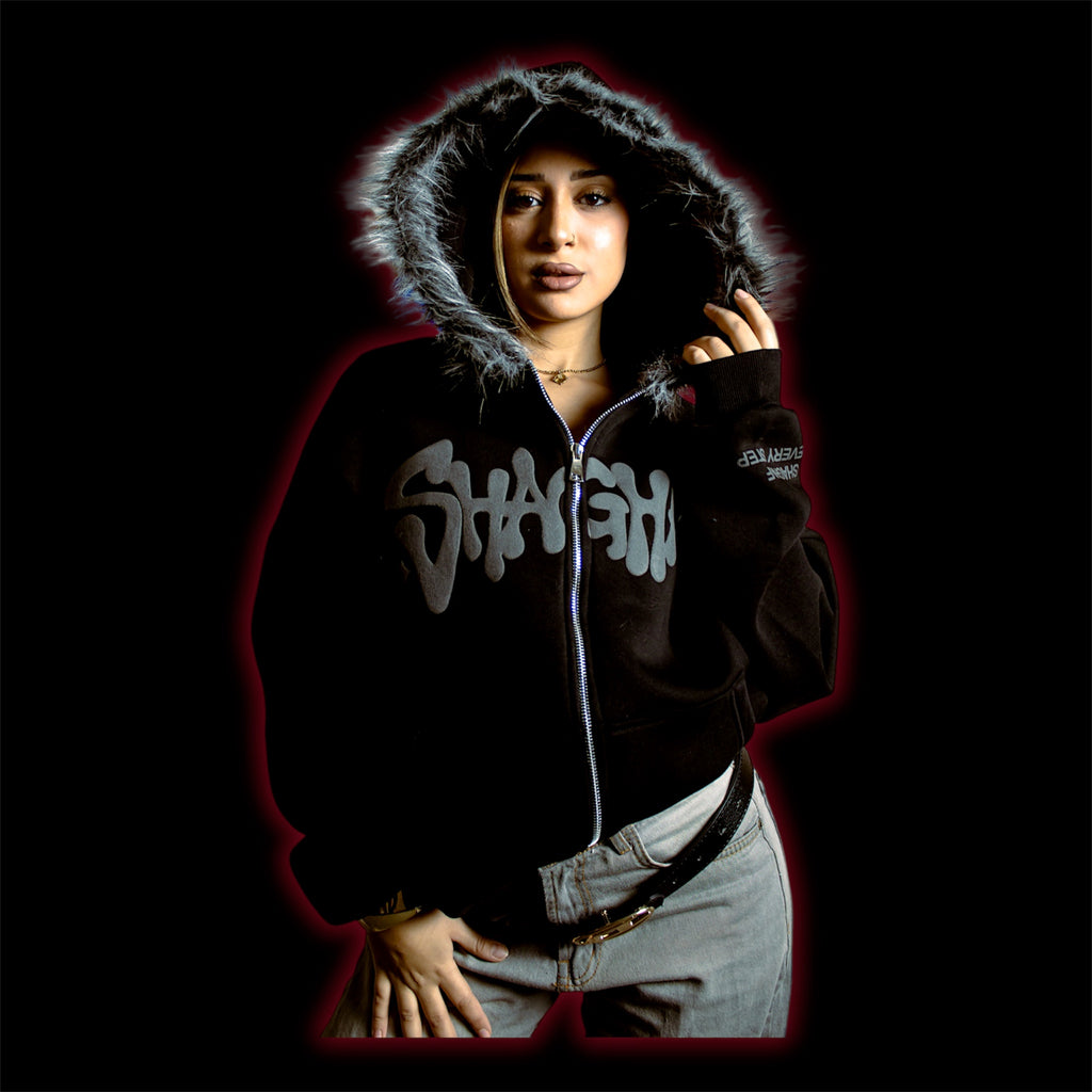 L- Shaghaf Black Hoodie-Puff Print Edition.