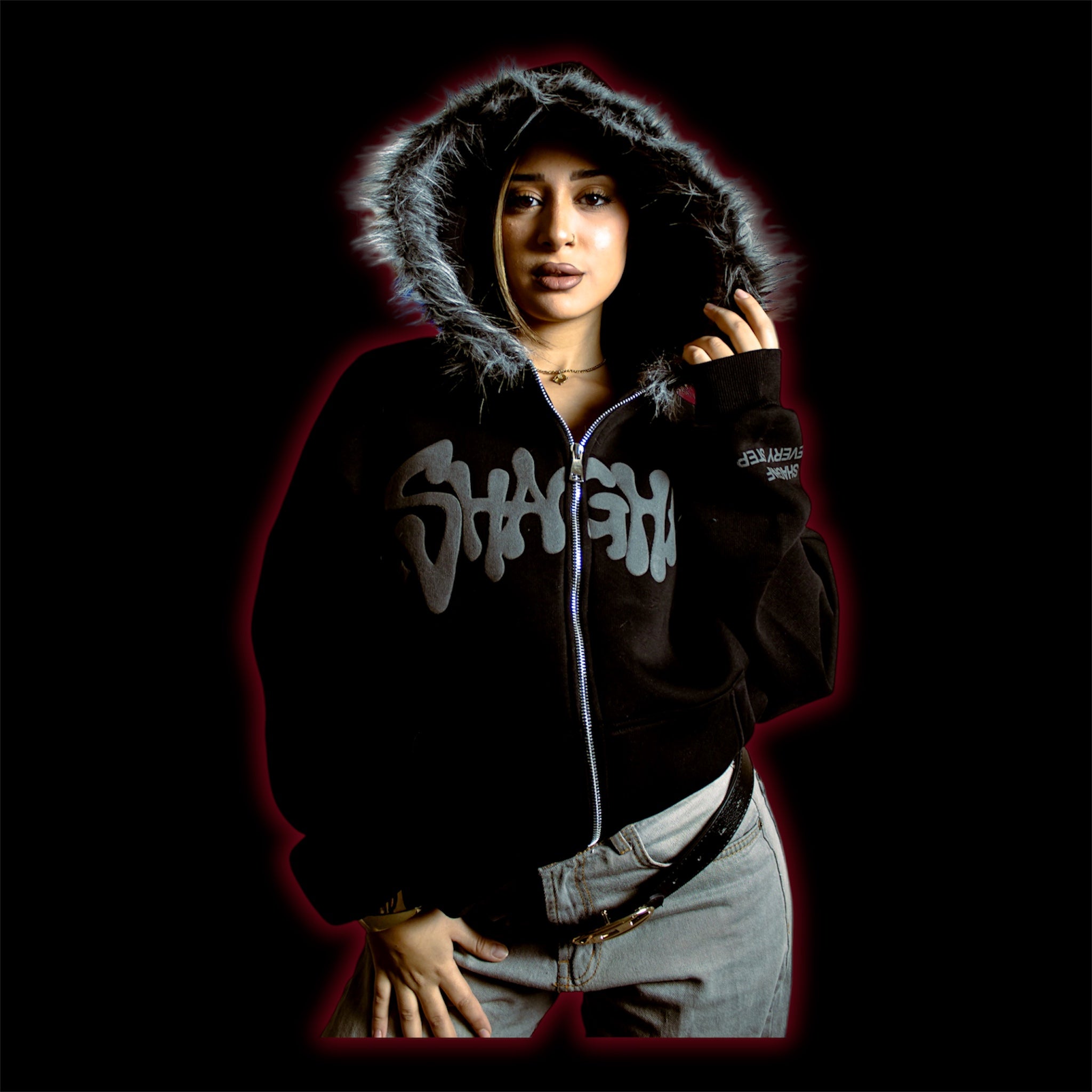 L- Shaghaf Black Hoodie-Puff Print Edition.